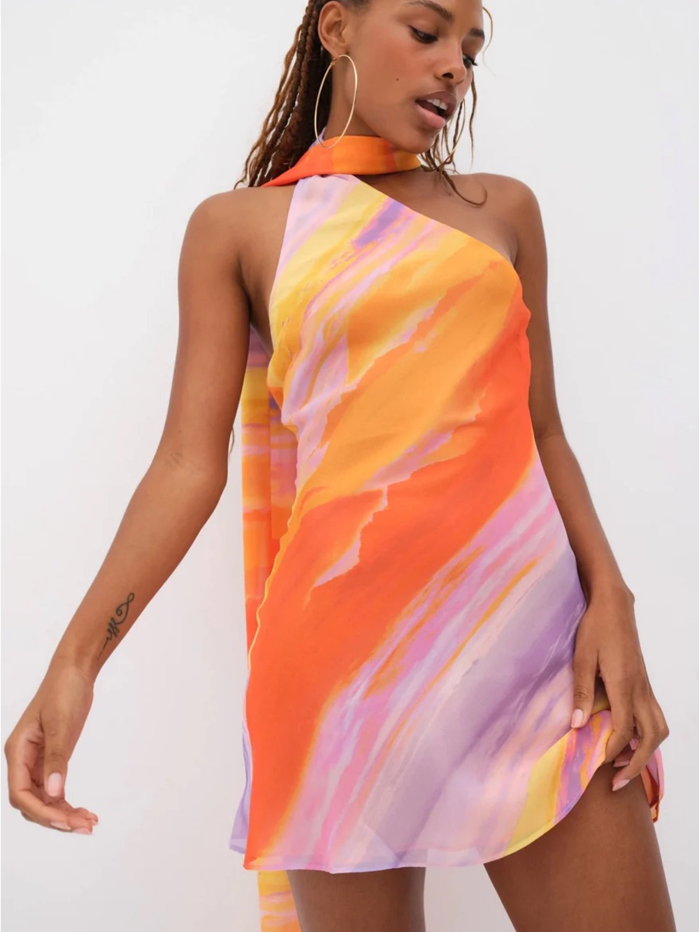 🌞 For Love & Lemons Sunny Mini Dress Multi Abstract Halter Size Large L